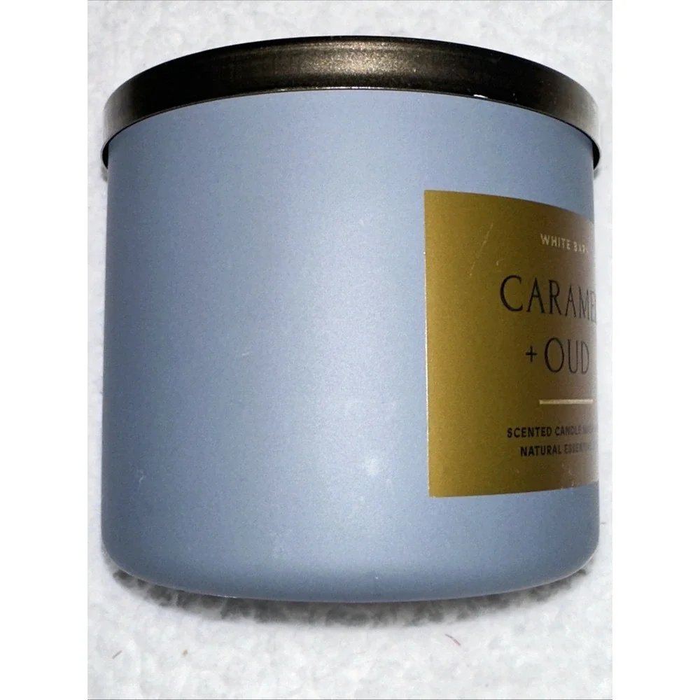 White Barn Bath & Body Works Caramel + Oud 3-Wick Scented Candle 14.5 oz Gold